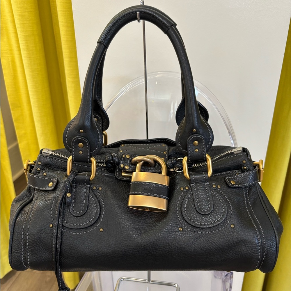 Chloe Black and Gold Satchel with Iconic Padlock